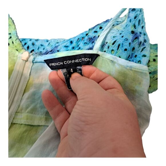 French Connection Women's Dress #714AW Midi Daisy Lace V-Neck Size 4 Blue+Green - Picture 7 of 16